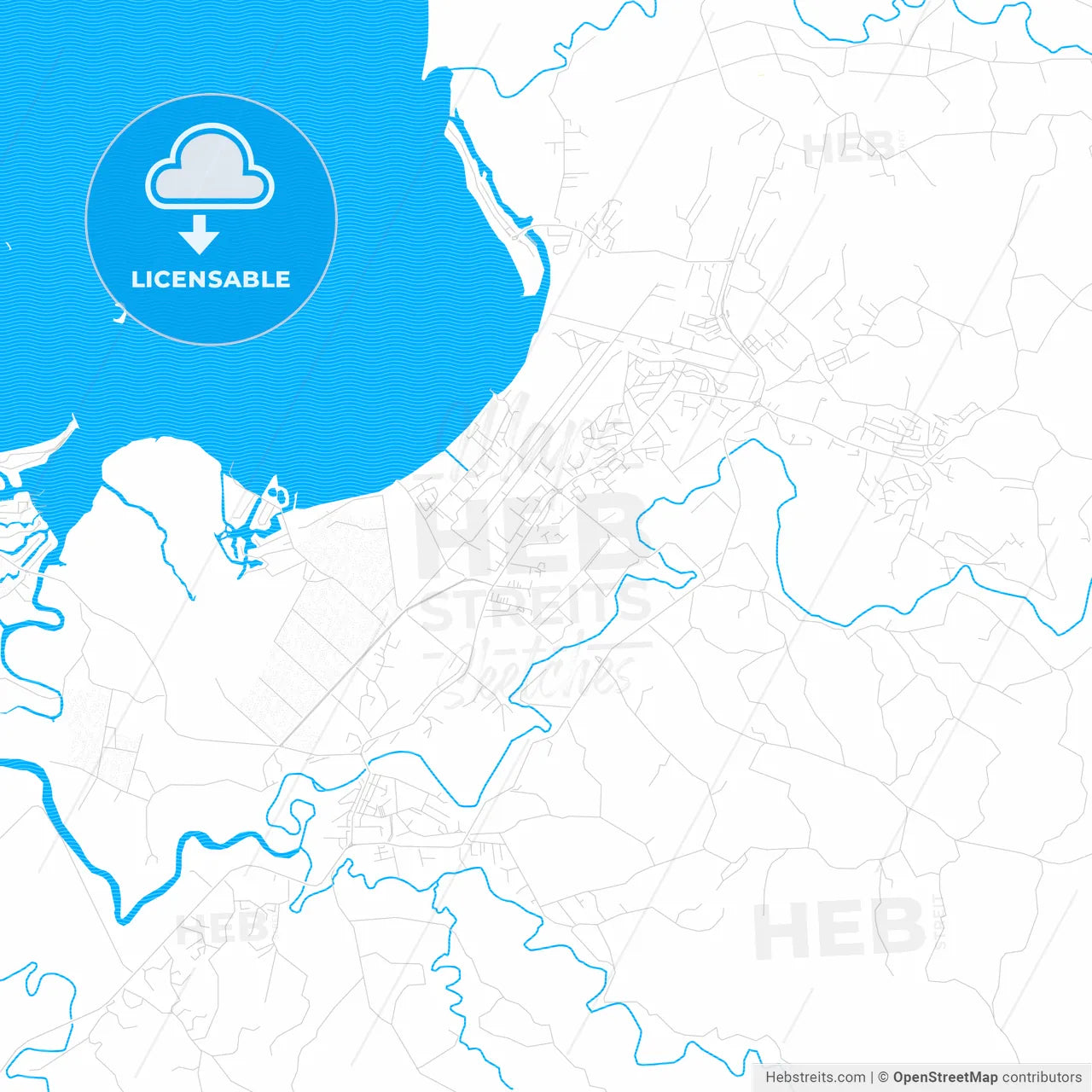 Nadi, Fiji PDF vector map with water in focus