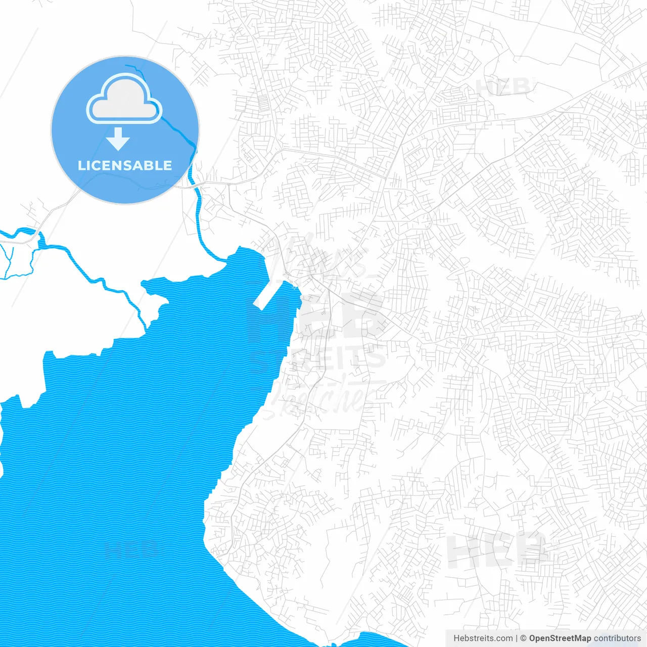 Ebute Ikorodu, Nigeria PDF vector map with water in focus