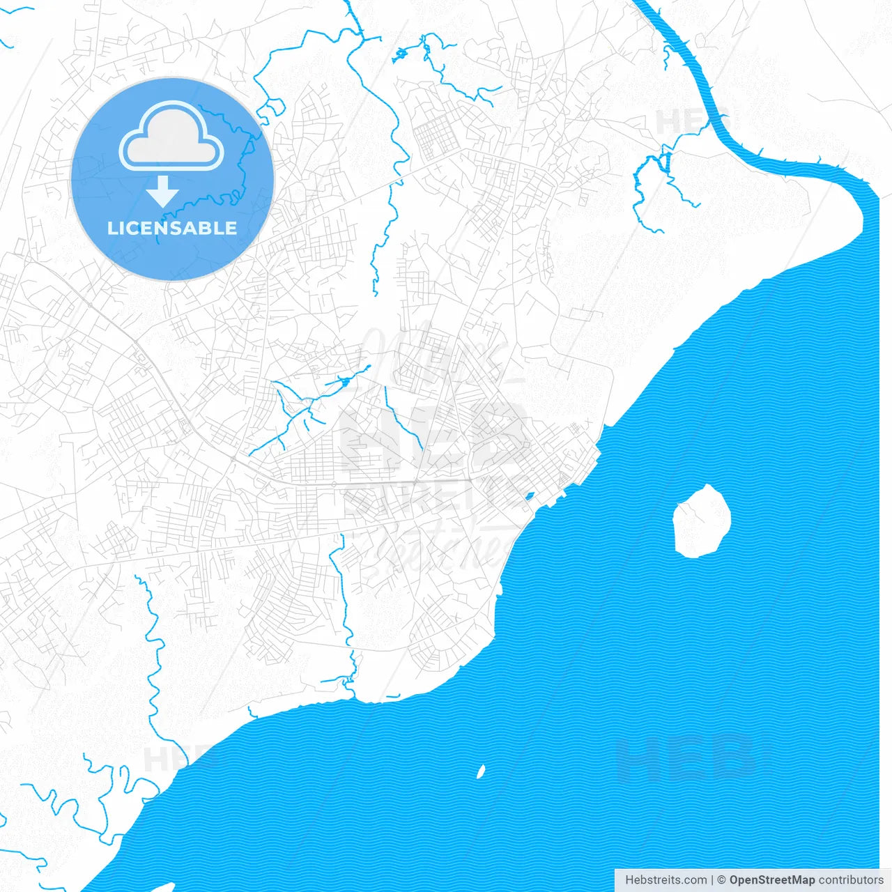 Bissau, Guinea Bissau PDF vector map with water in focus
