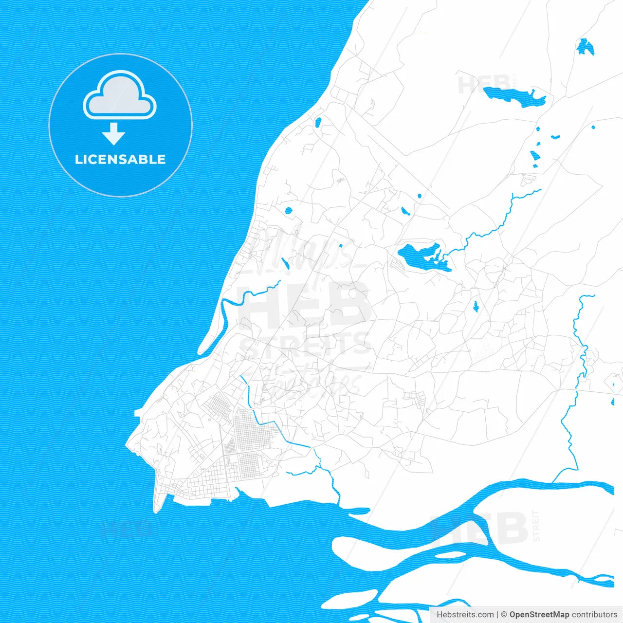 Mahajanga, Madagascar PDF vector map with water in focus
