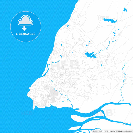 Mahajanga, Madagascar PDF vector map with water in focus