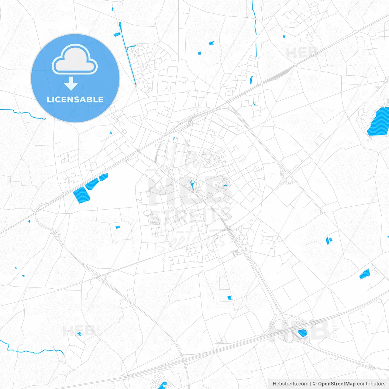 Sint-Niklaas, Belgium PDF vector map with water in focus