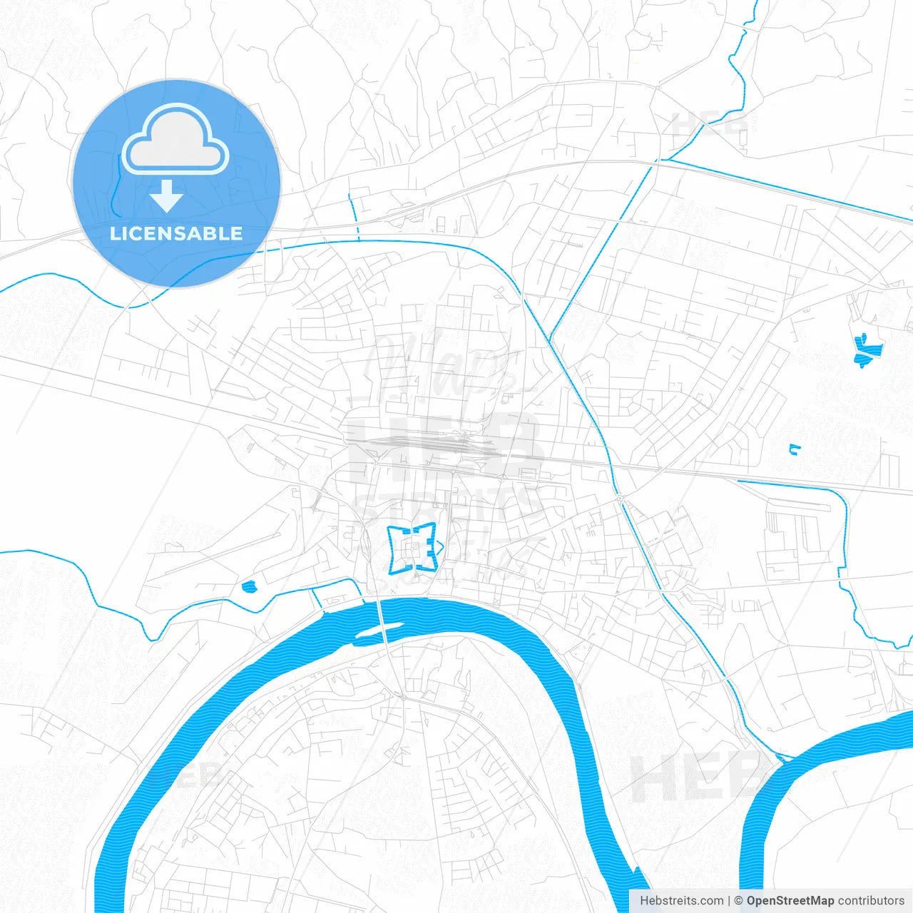 Slavonski Brod, Croatia PDF vector map with water in focus