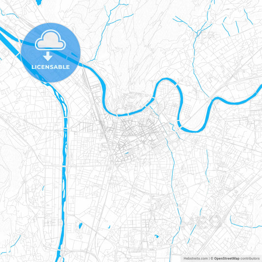 Grenoble, France PDF vector map with water in focus