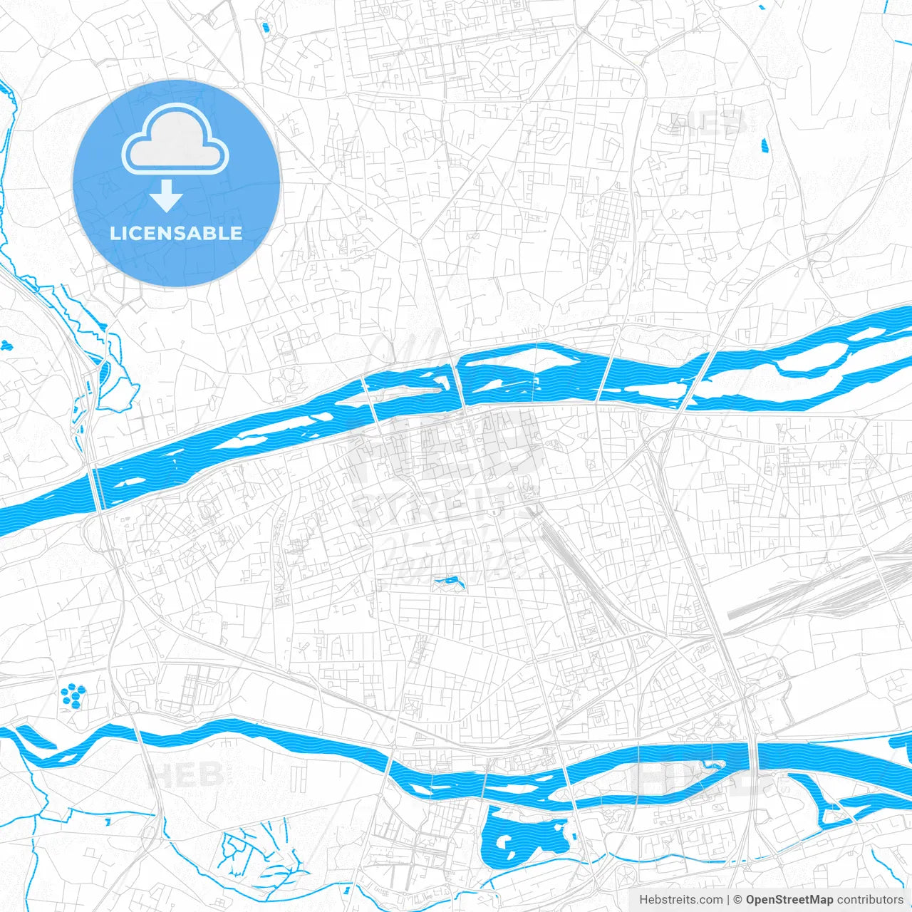 Tours, France PDF vector map with water in focus