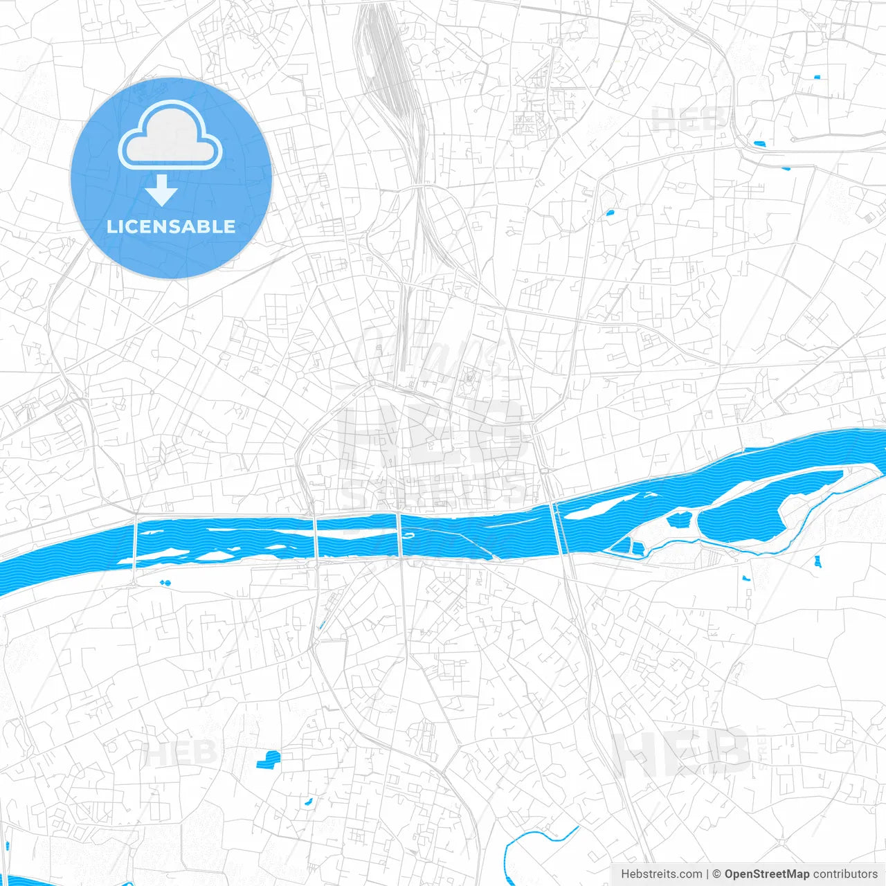 Orléans, France PDF vector map with water in focus