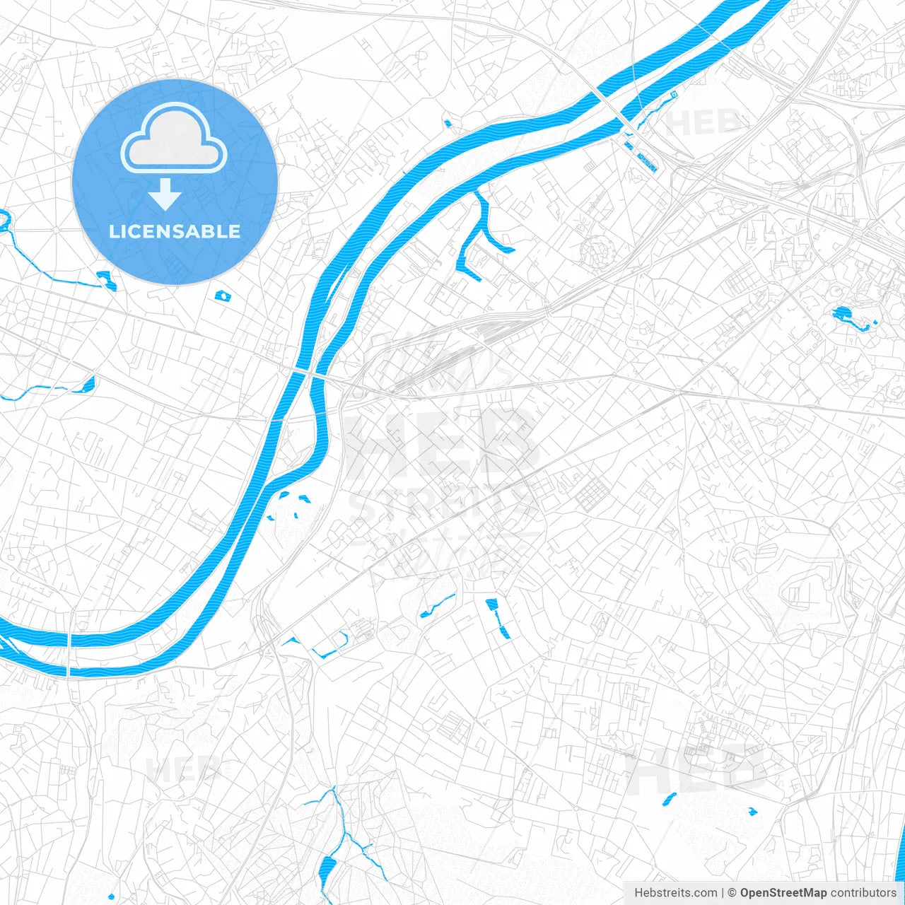 Rueil-Malmaison, France PDF vector map with water in focus