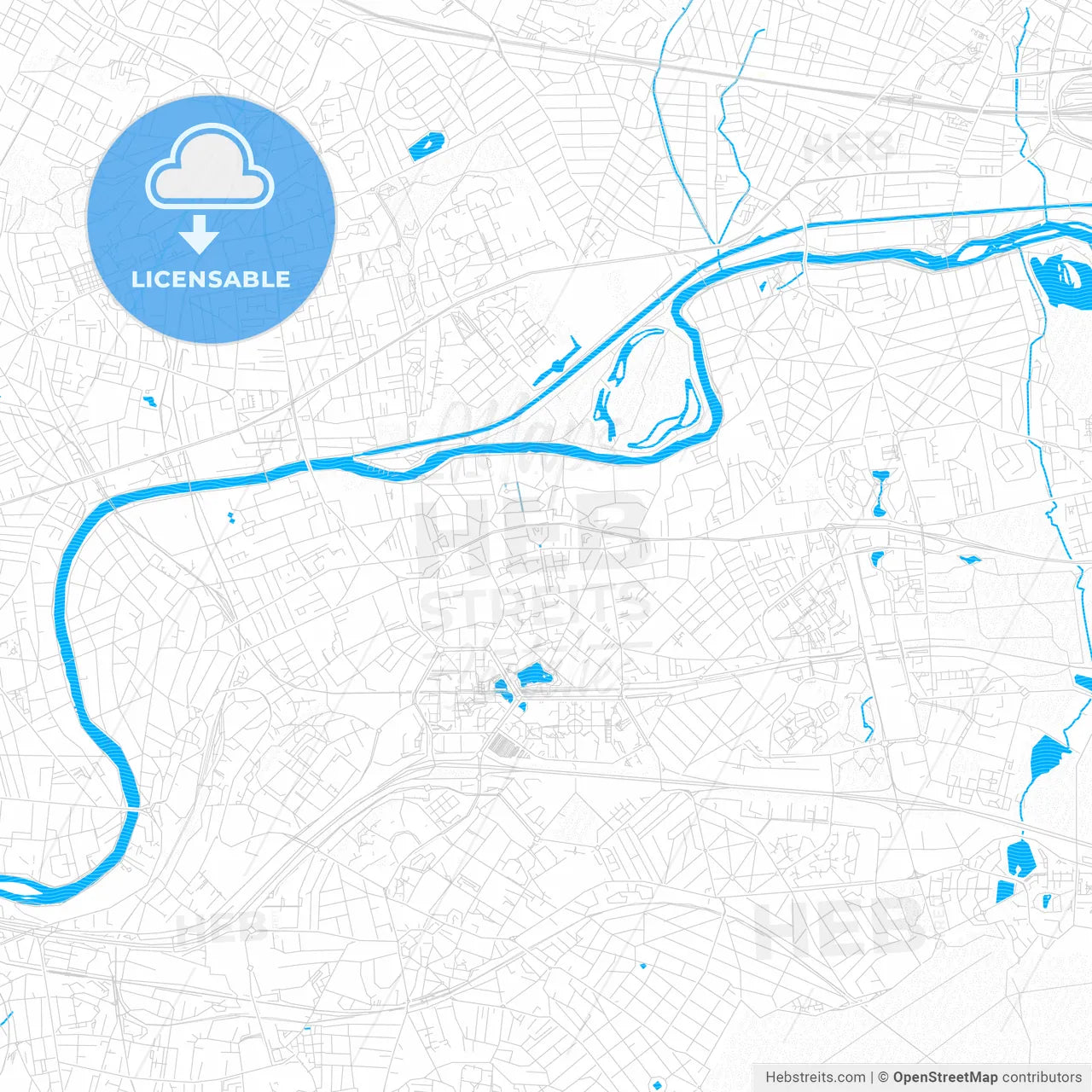 Noisy-le-Grand, France PDF vector map with water in focus