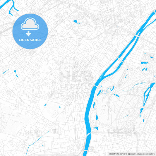 Suresnes, France PDF vector map with water in focus
