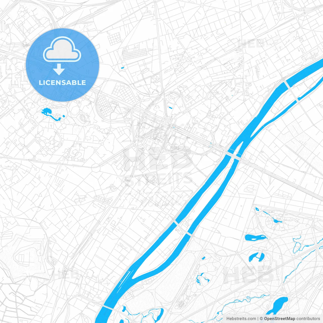 Puteaux, France PDF vector map with water in focus