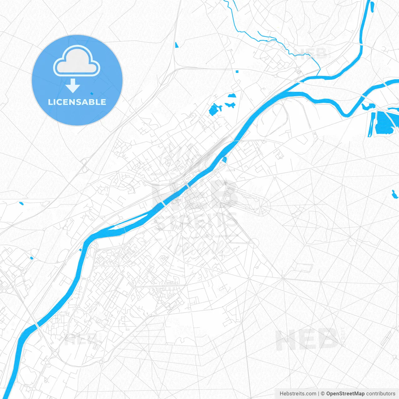 Compiègne, France PDF vector map with water in focus