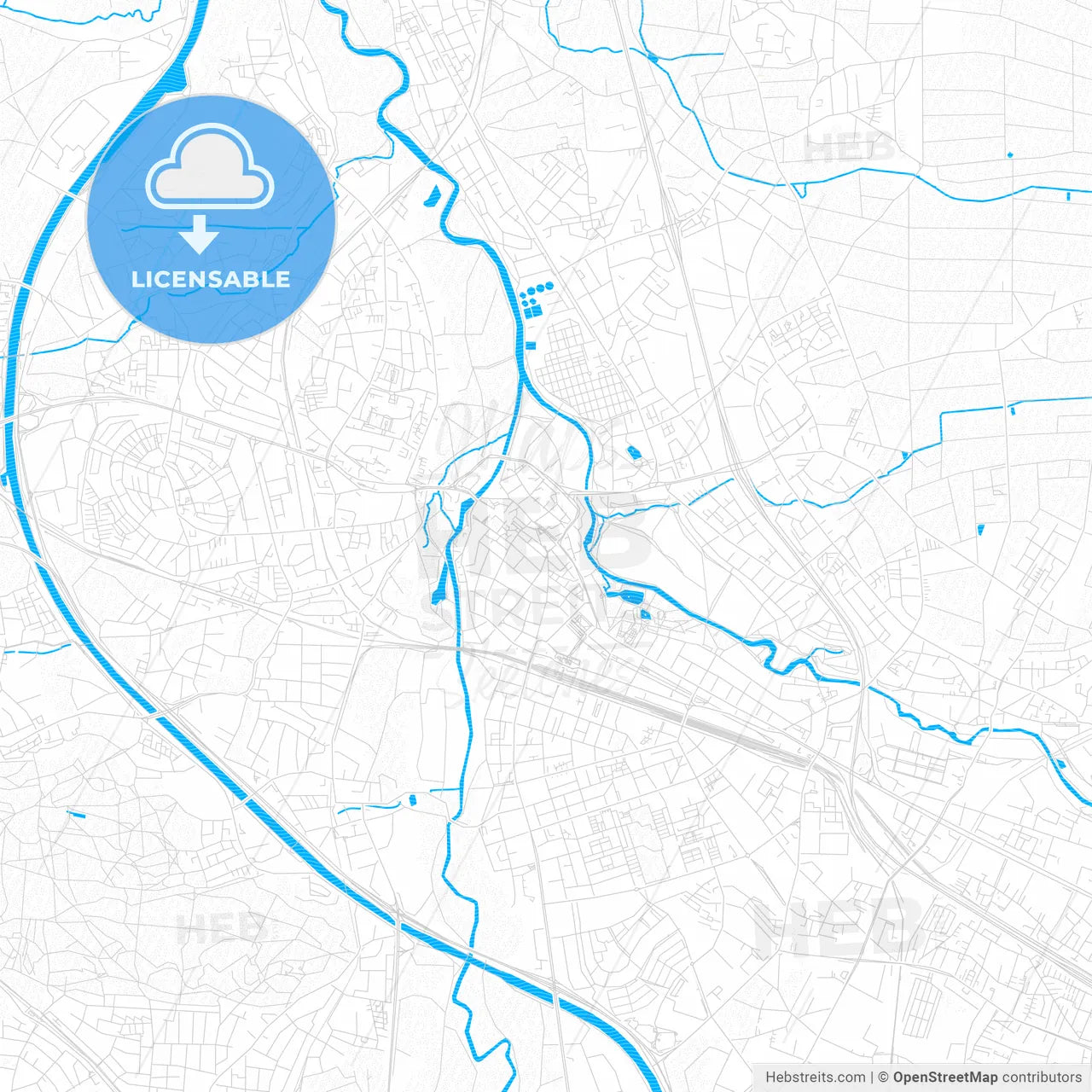 Furth, Germany PDF vector map with water in focus