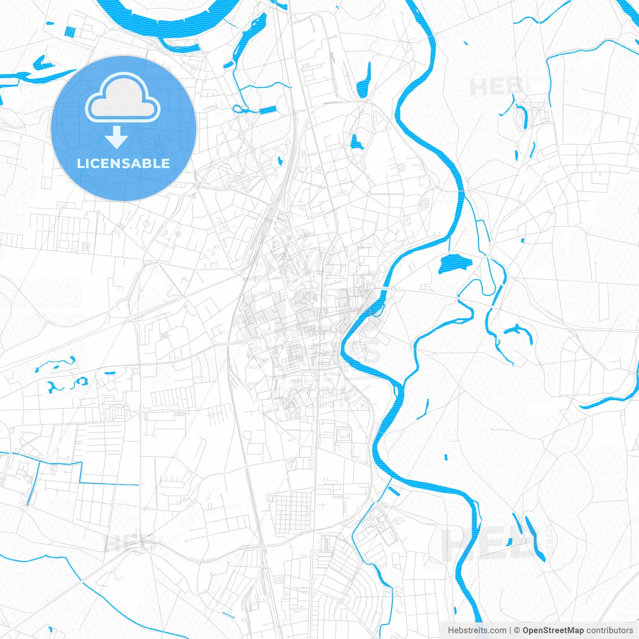 Dessau-Roßlau, Germany PDF vector map with water in focus