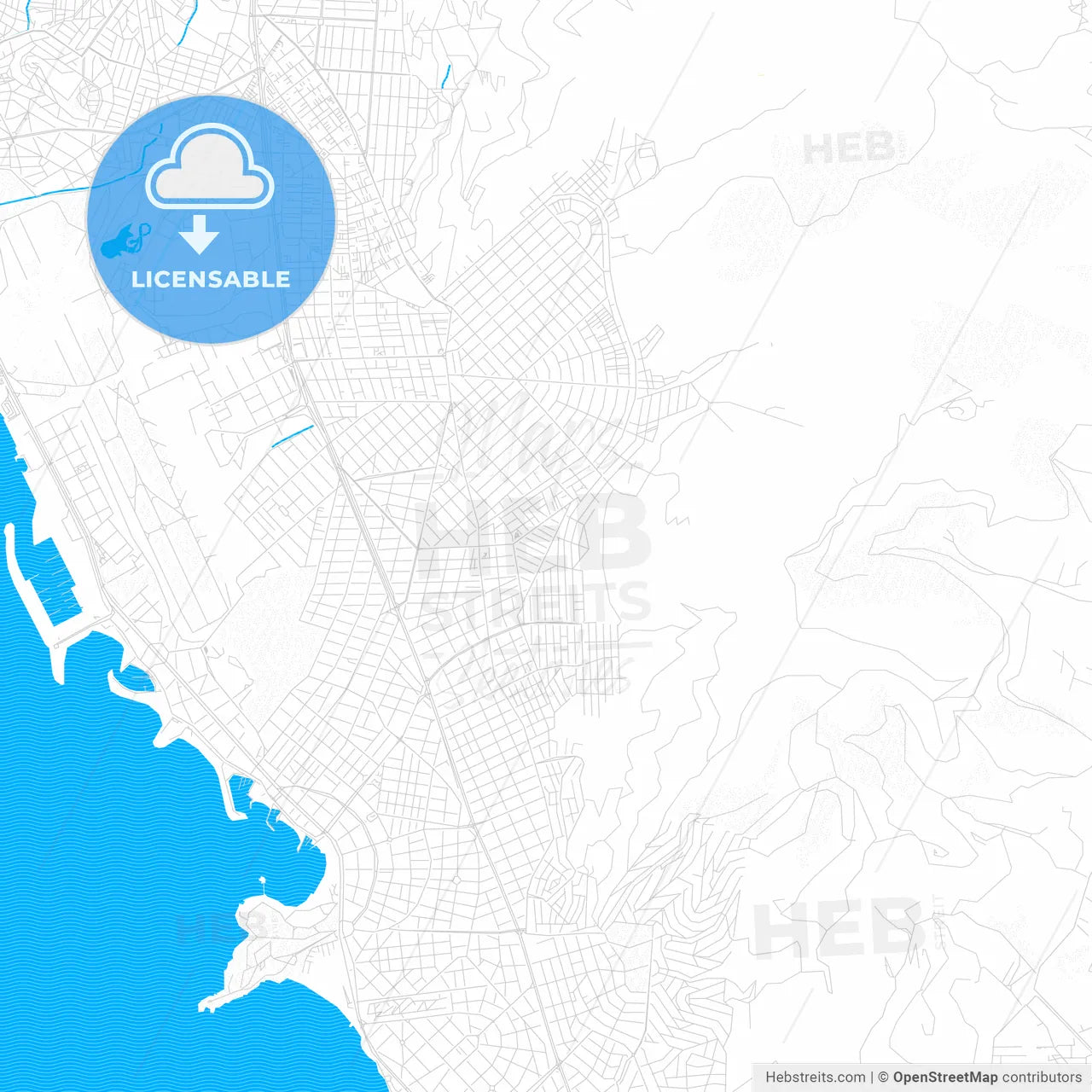 Glyfada, Greece PDF vector map with water in focus