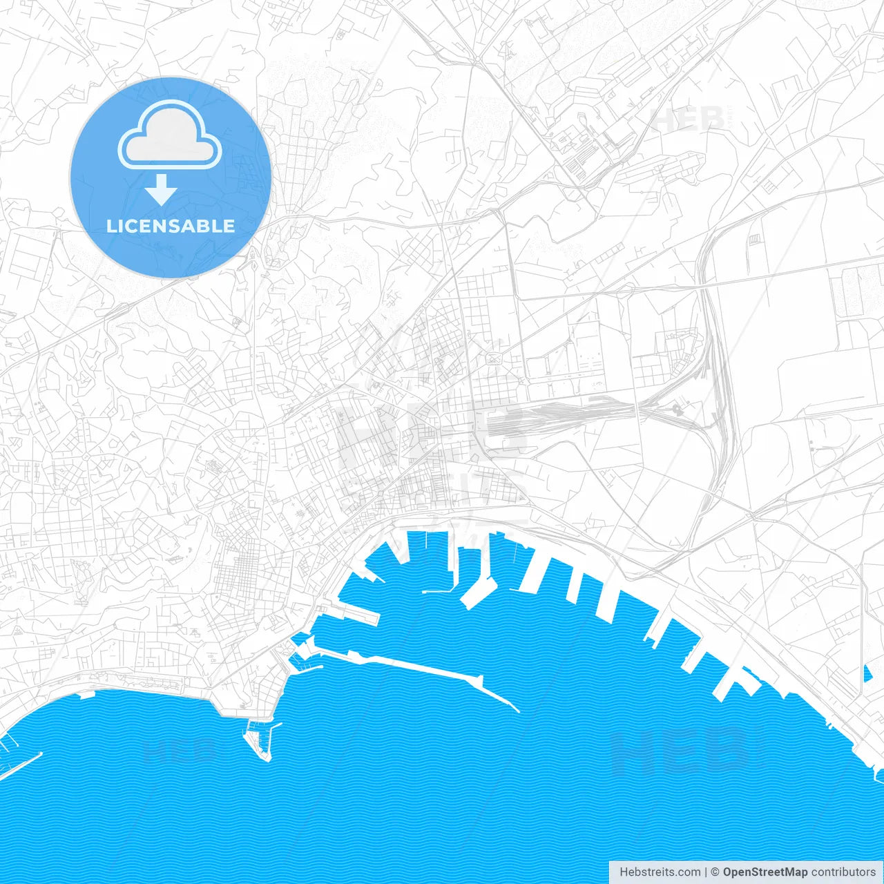 Naples, Italy PDF vector map with water in focus