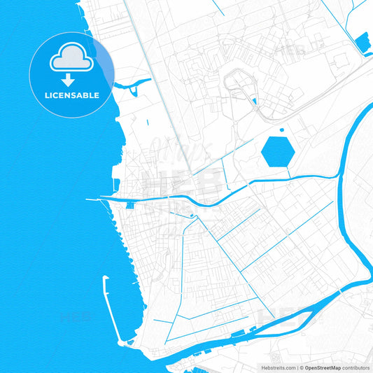 Fiumicino, Italy PDF vector map with water in focus