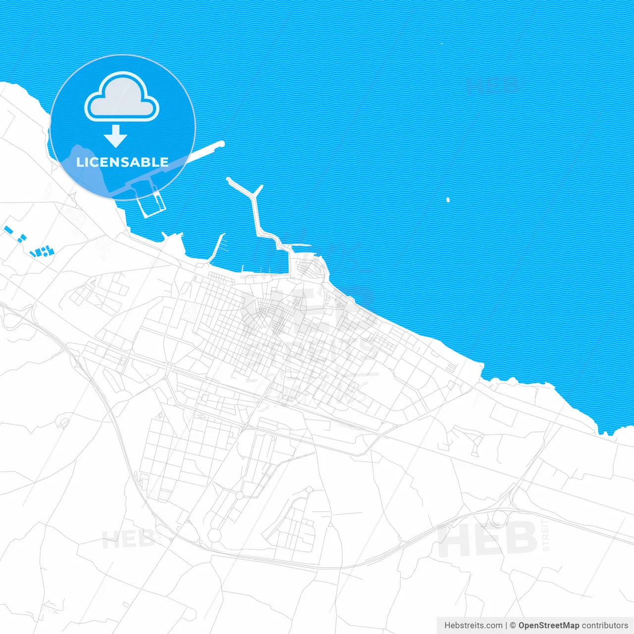 Molfetta, Italy PDF vector map with water in focus