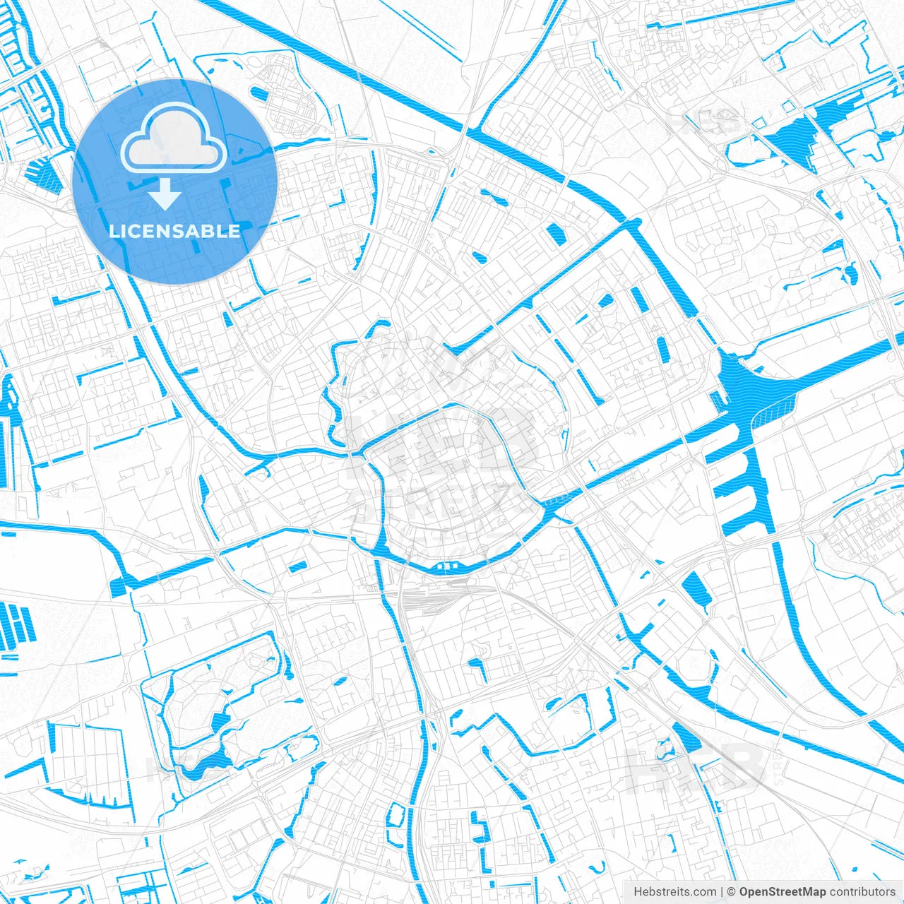 Groningen, Netherlands PDF vector map with water in focus