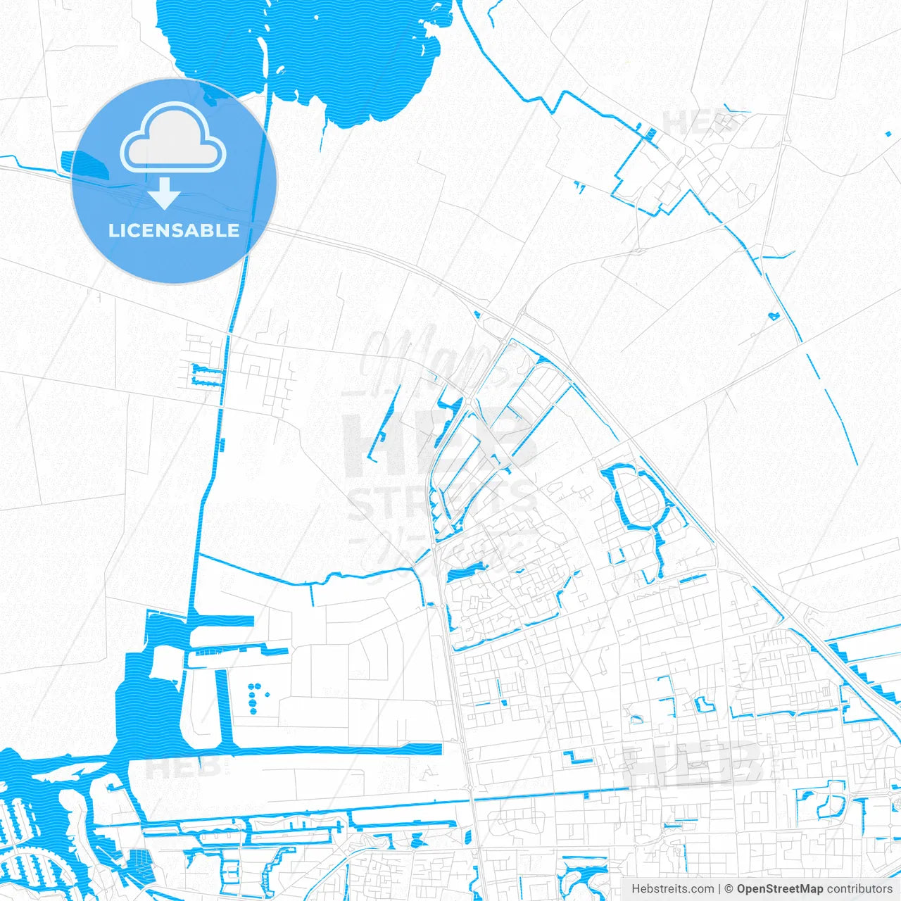 Smallingerland, Netherlands PDF vector map with water in focus