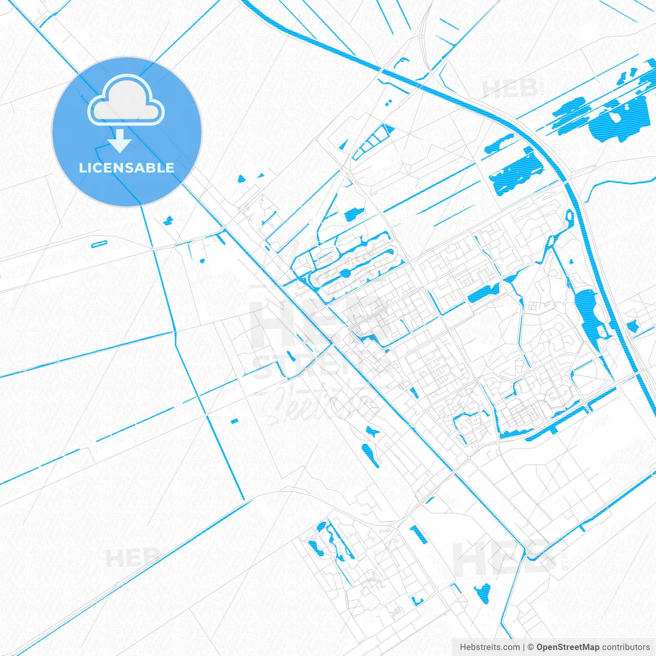 Stadskanaal, Netherlands PDF vector map with water in focus