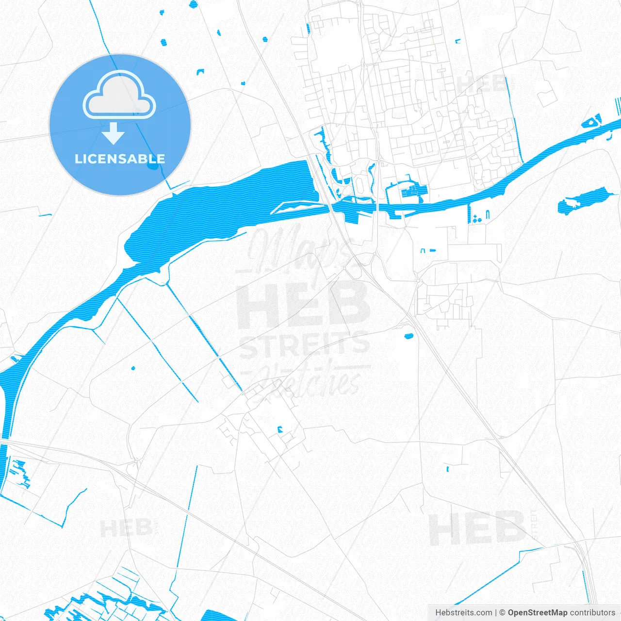 Tytsjerksteradiel, Netherlands PDF vector map with water in focus