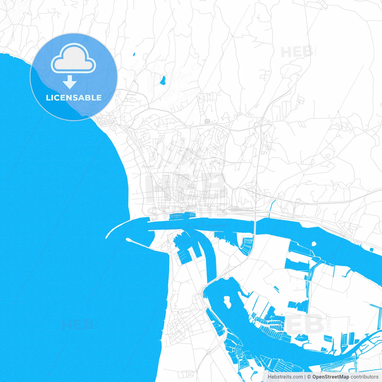 Figueira da Foz, Portugal PDF vector map with water in focus
