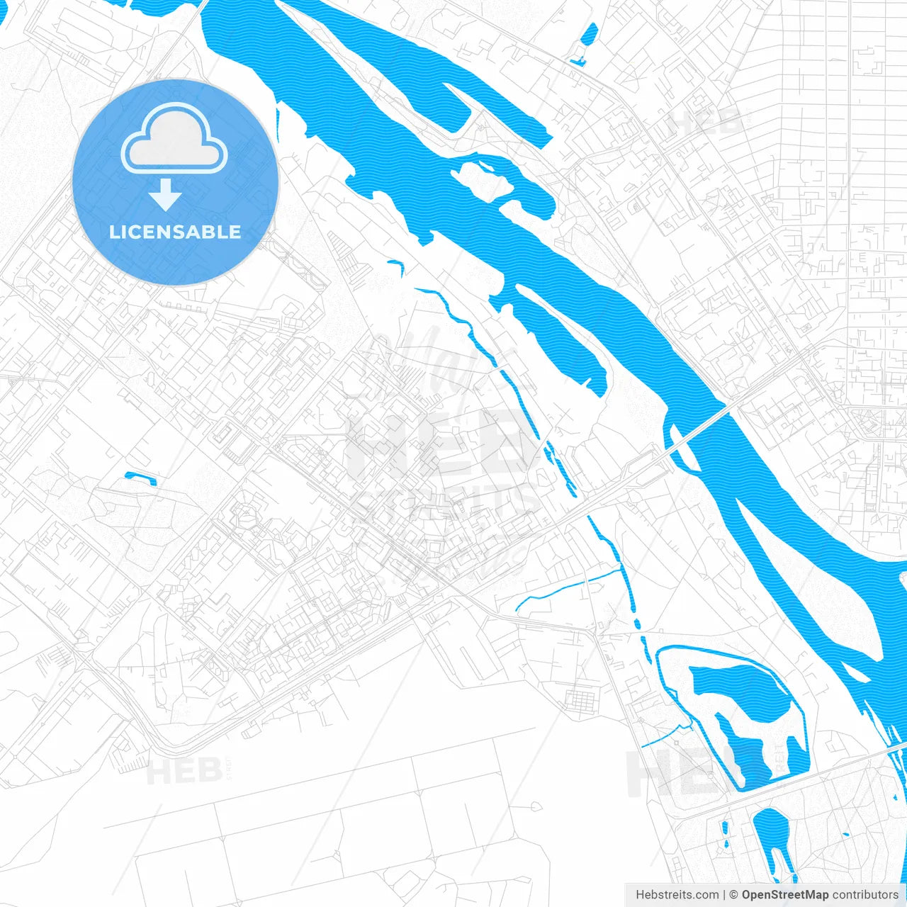 Omsk, Russia PDF vector map with water in focus