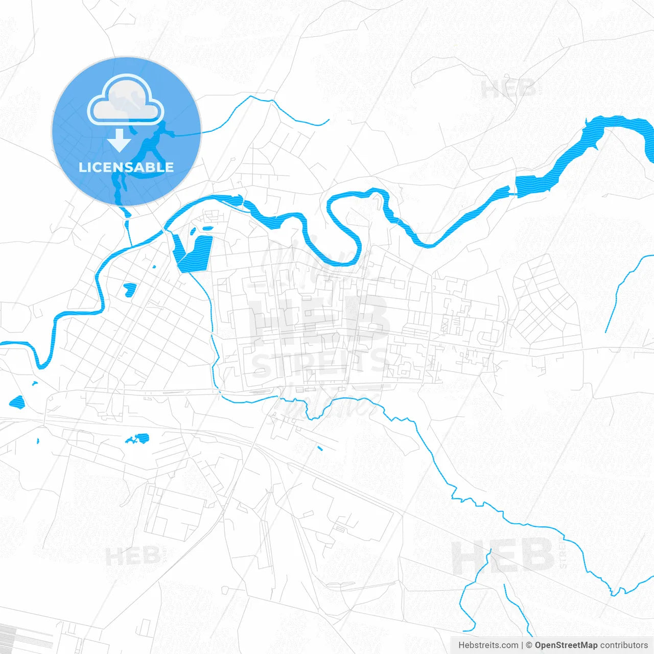 Tikhvin, Russia PDF vector map with water in focus