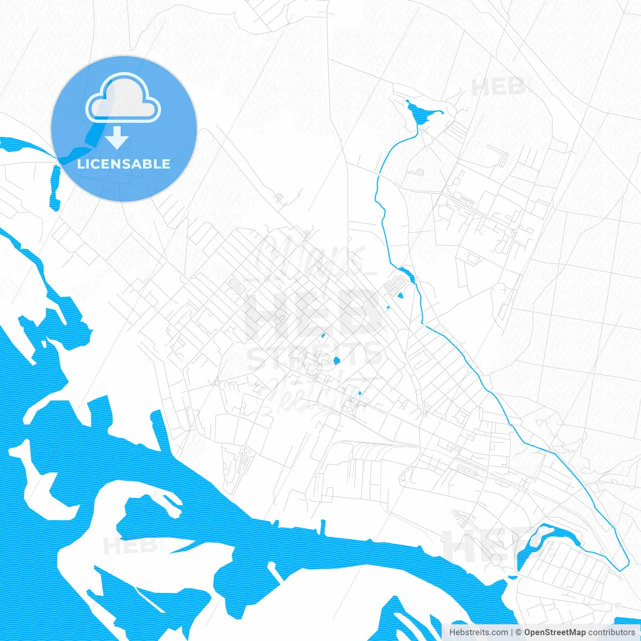 Volzhsk, Russia PDF vector map with water in focus