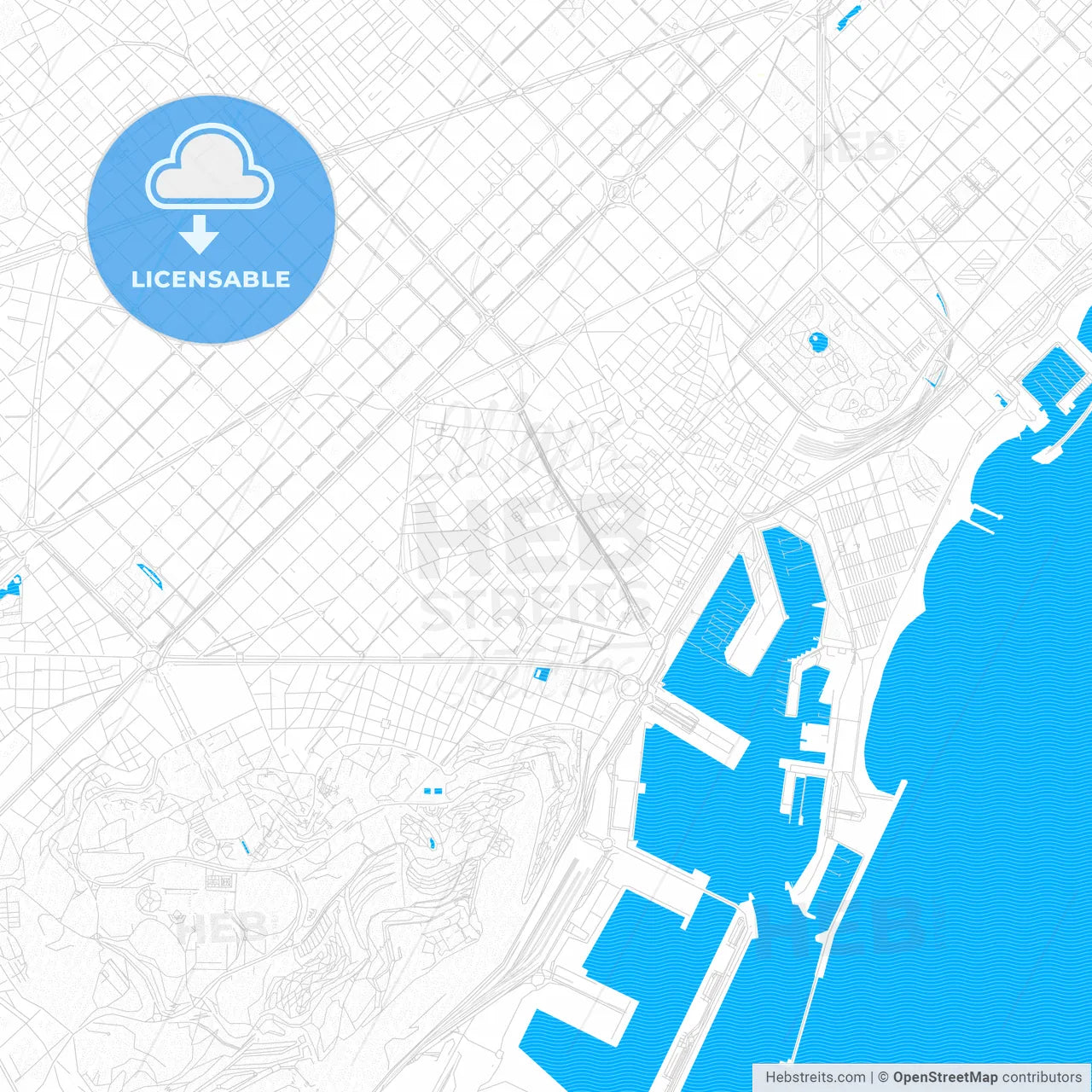Ciutat Vella, Spain PDF vector map with water in focus