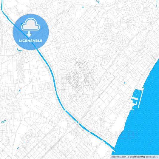 Llefià, Spain PDF vector map with water in focus