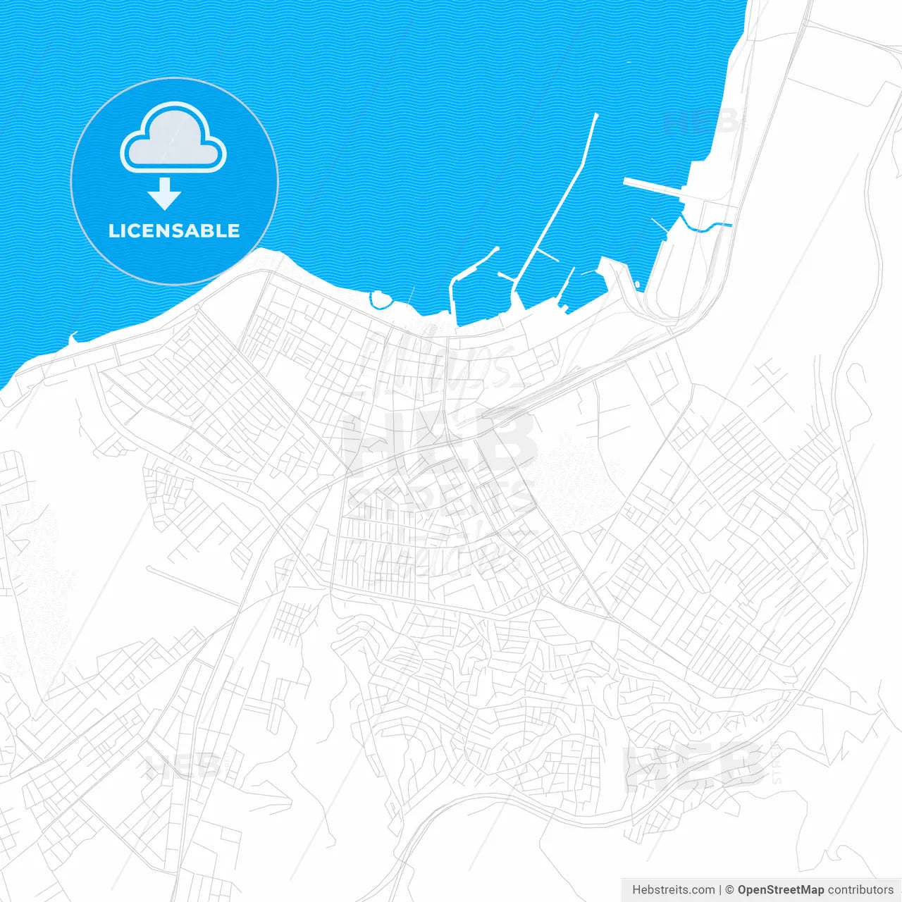 İskenderun, Turkey PDF vector map with water in focus