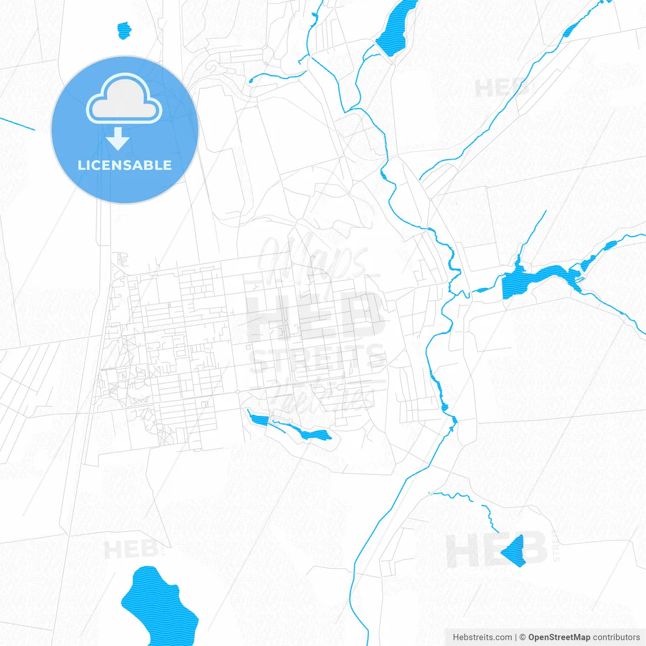 Zhovti Vody, Ukraine PDF vector map with water in focus