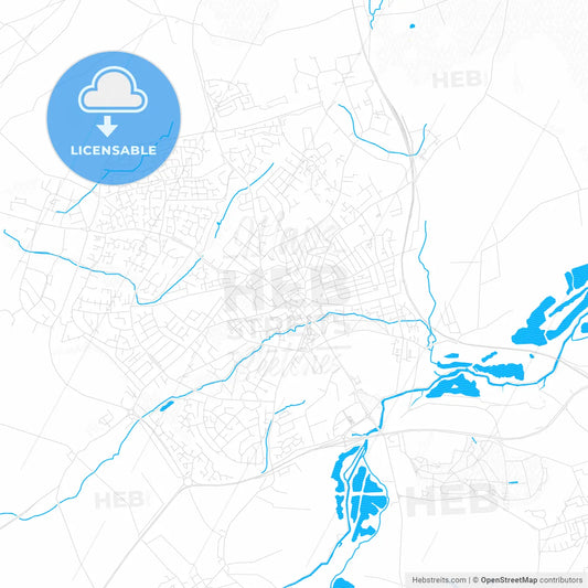 Wellingborough, England PDF vector map with water in focus