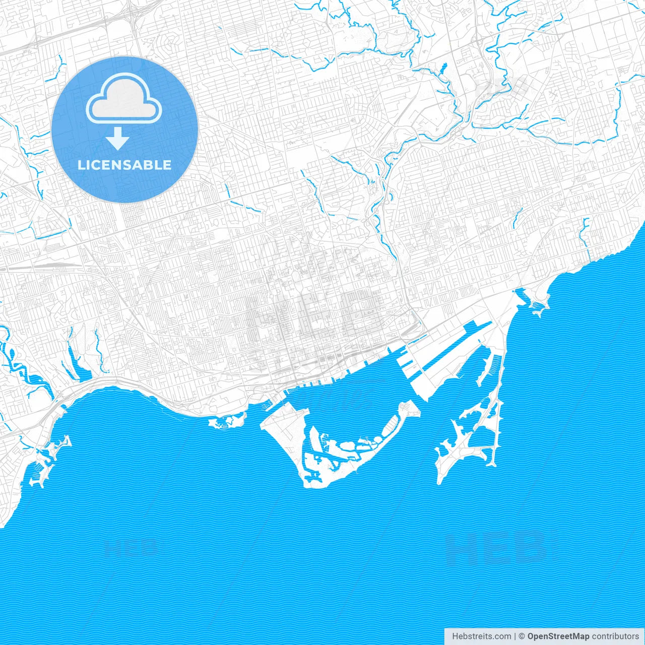 Toronto, Canada PDF vector map with water in focus