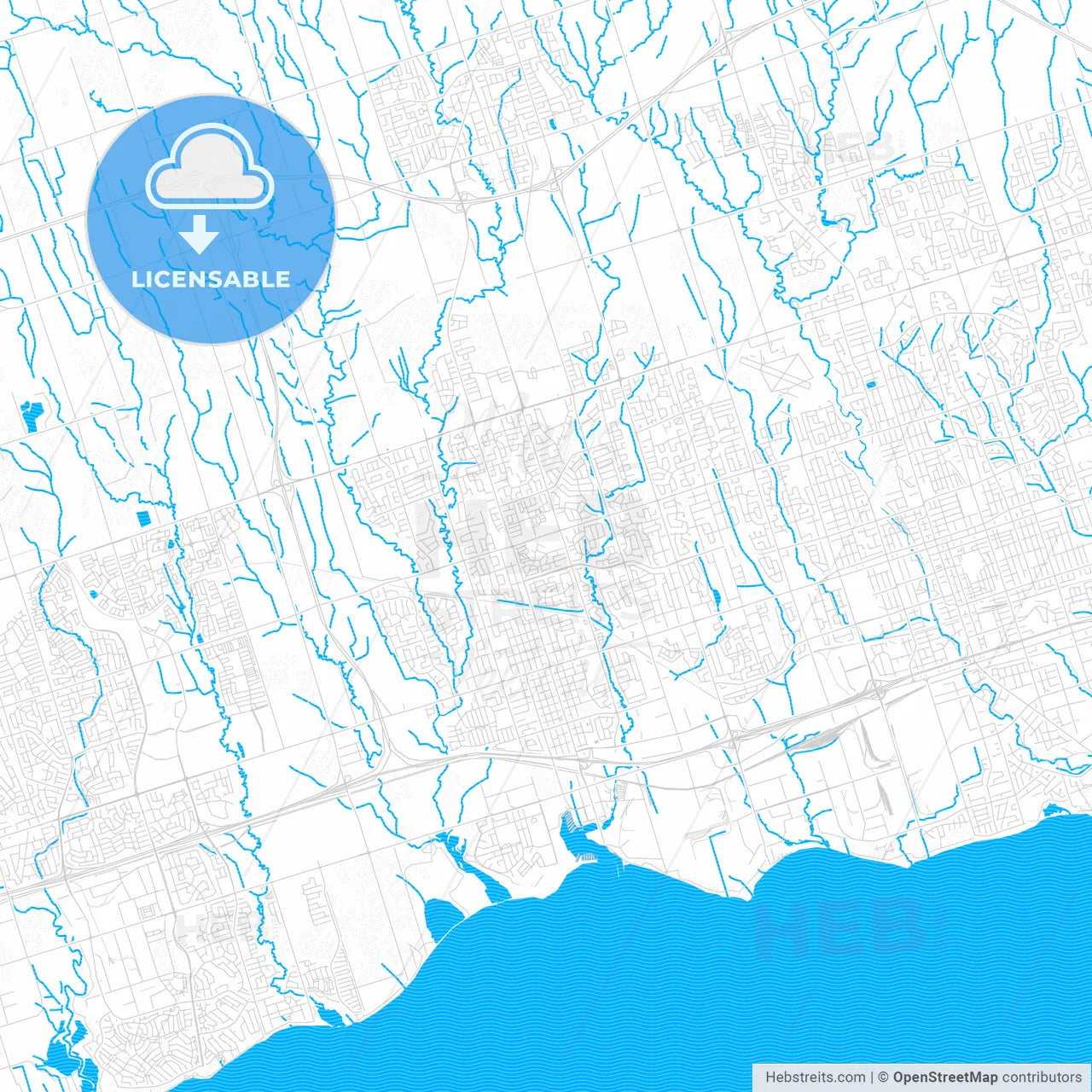 Whitby, Canada PDF vector map with water in focus