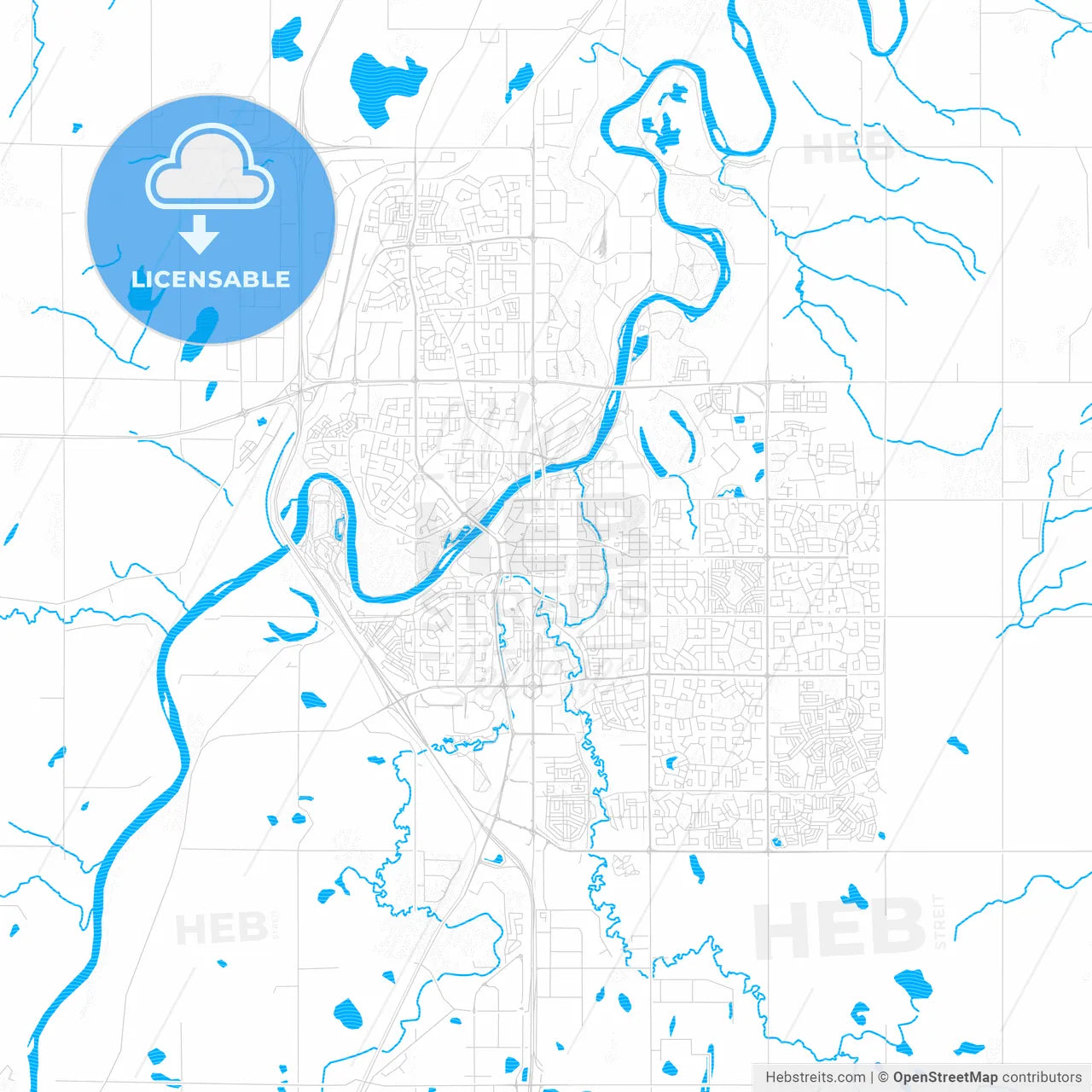 Red Deer, Canada PDF vector map with water in focus