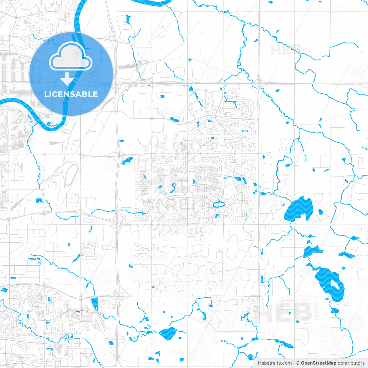 Strathcona County, Canada PDF vector map with water in focus