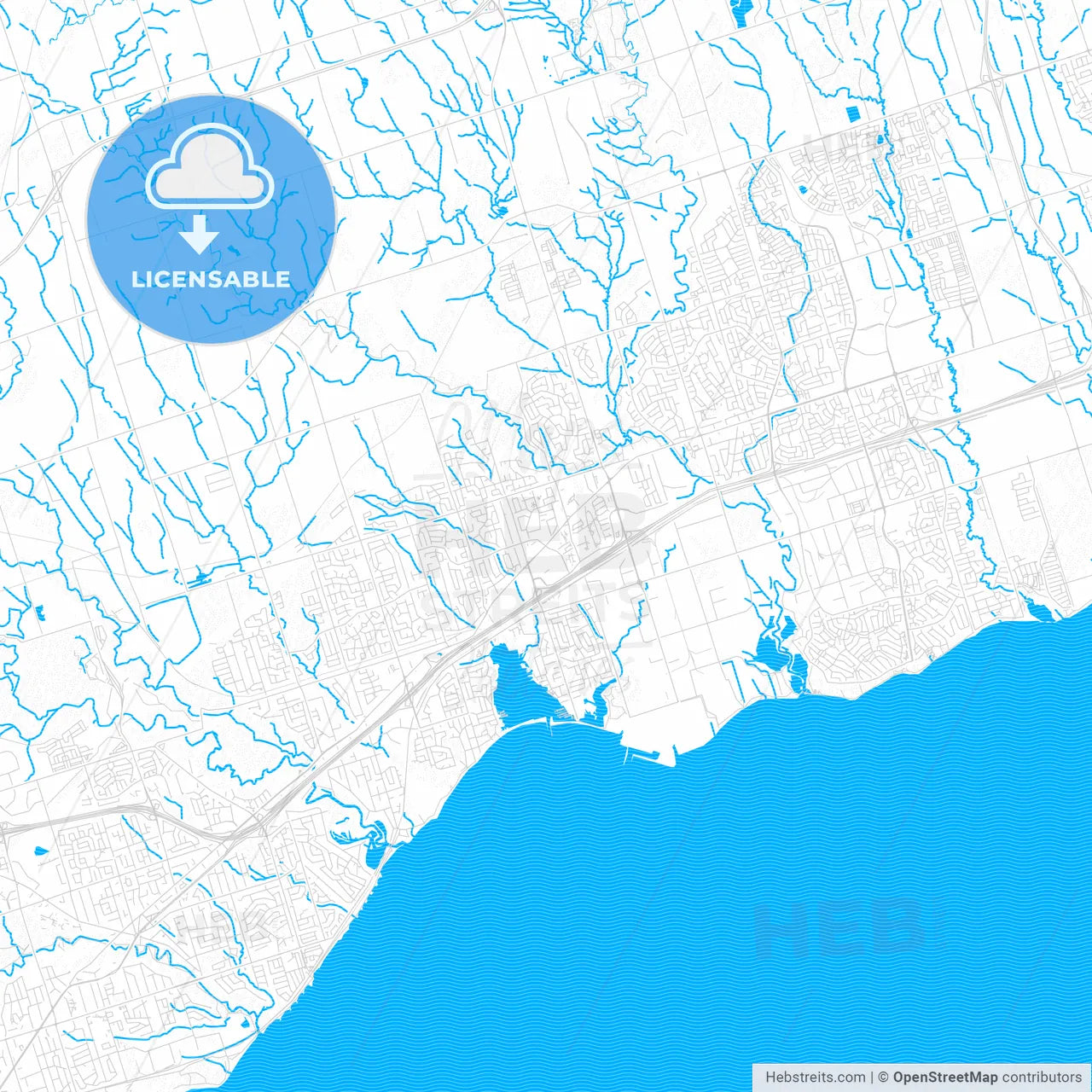 Pickering, Canada PDF vector map with water in focus