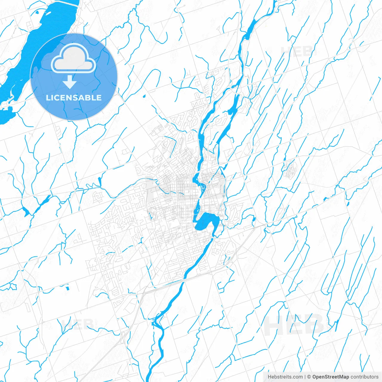 Peterborough, Canada PDF vector map with water in focus