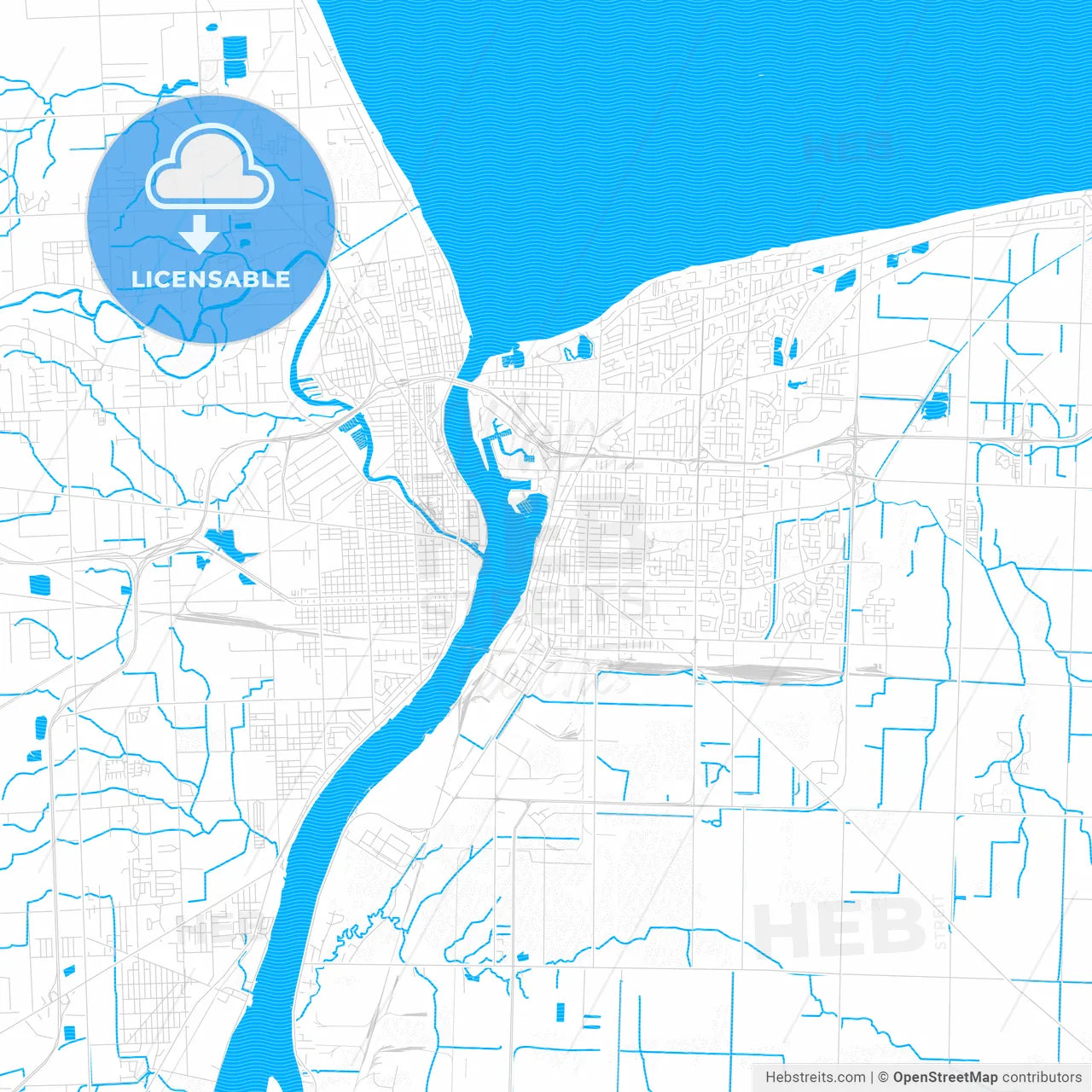 Sarnia, Canada PDF vector map with water in focus