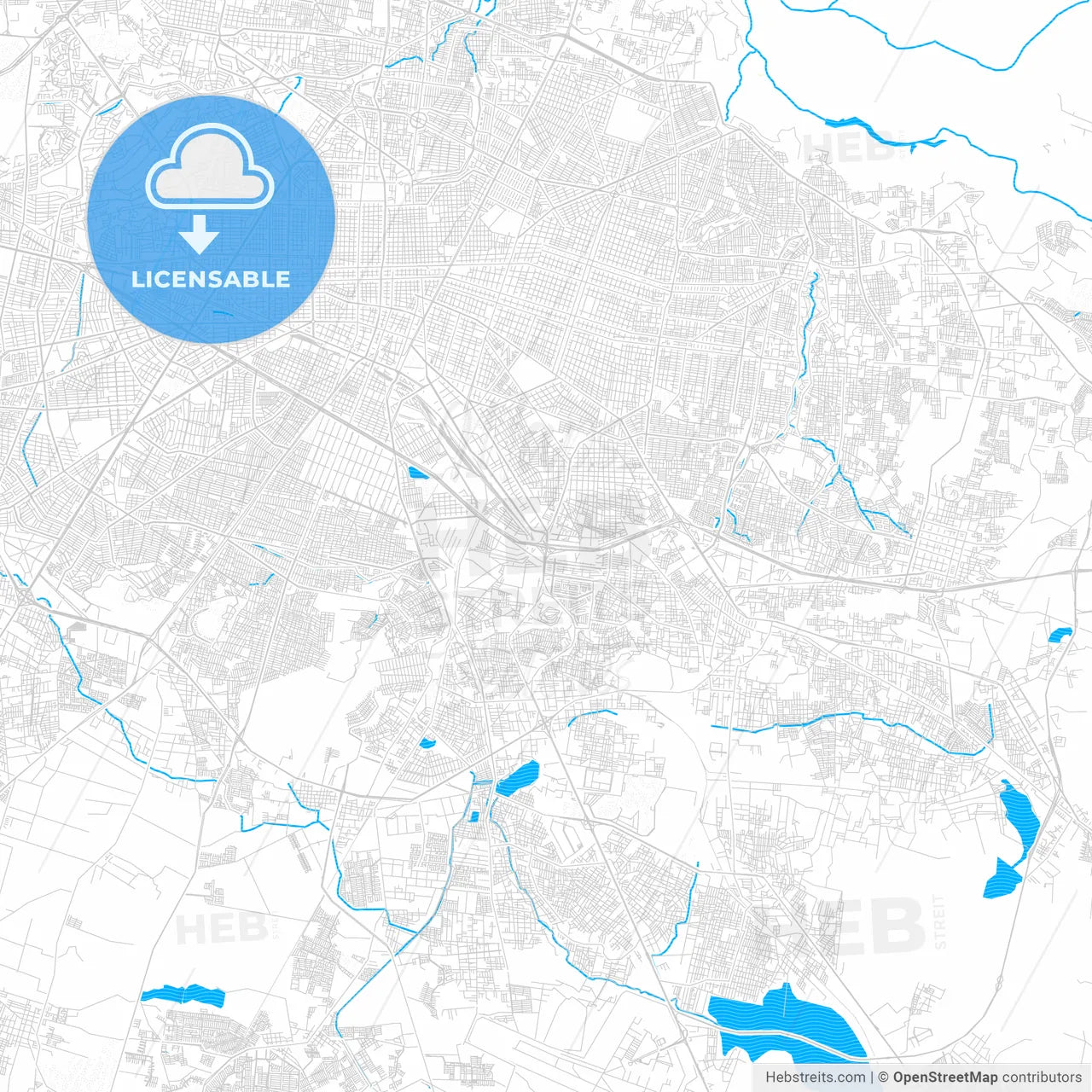 Tlaquepaque, Mexico PDF vector map with water in focus