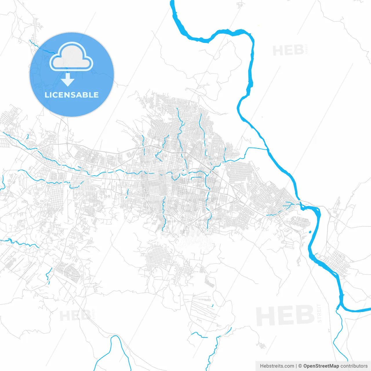Tuxtla Gutiérrez, Mexico PDF vector map with water in focus