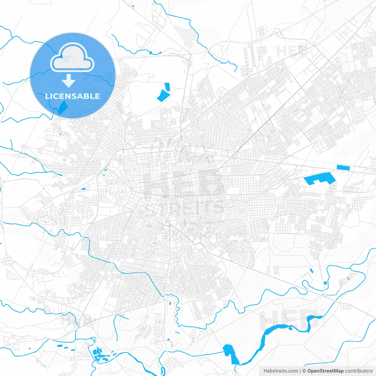 Durango, Mexico PDF vector map with water in focus