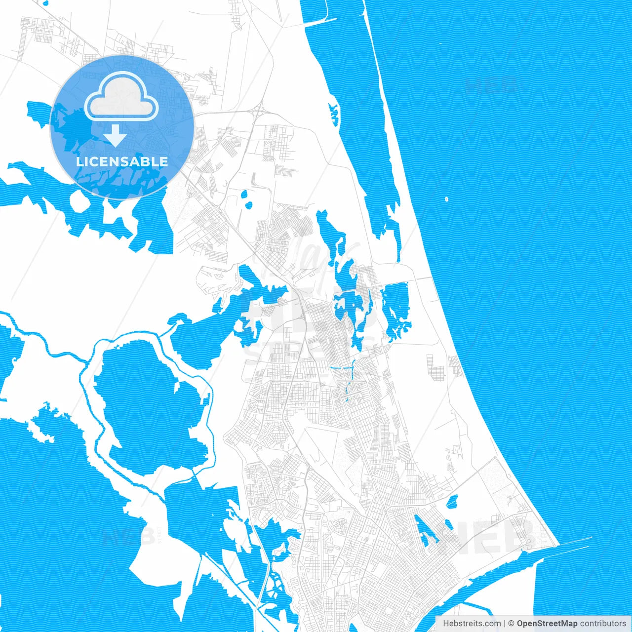 Miramar, Mexico PDF vector map with water in focus