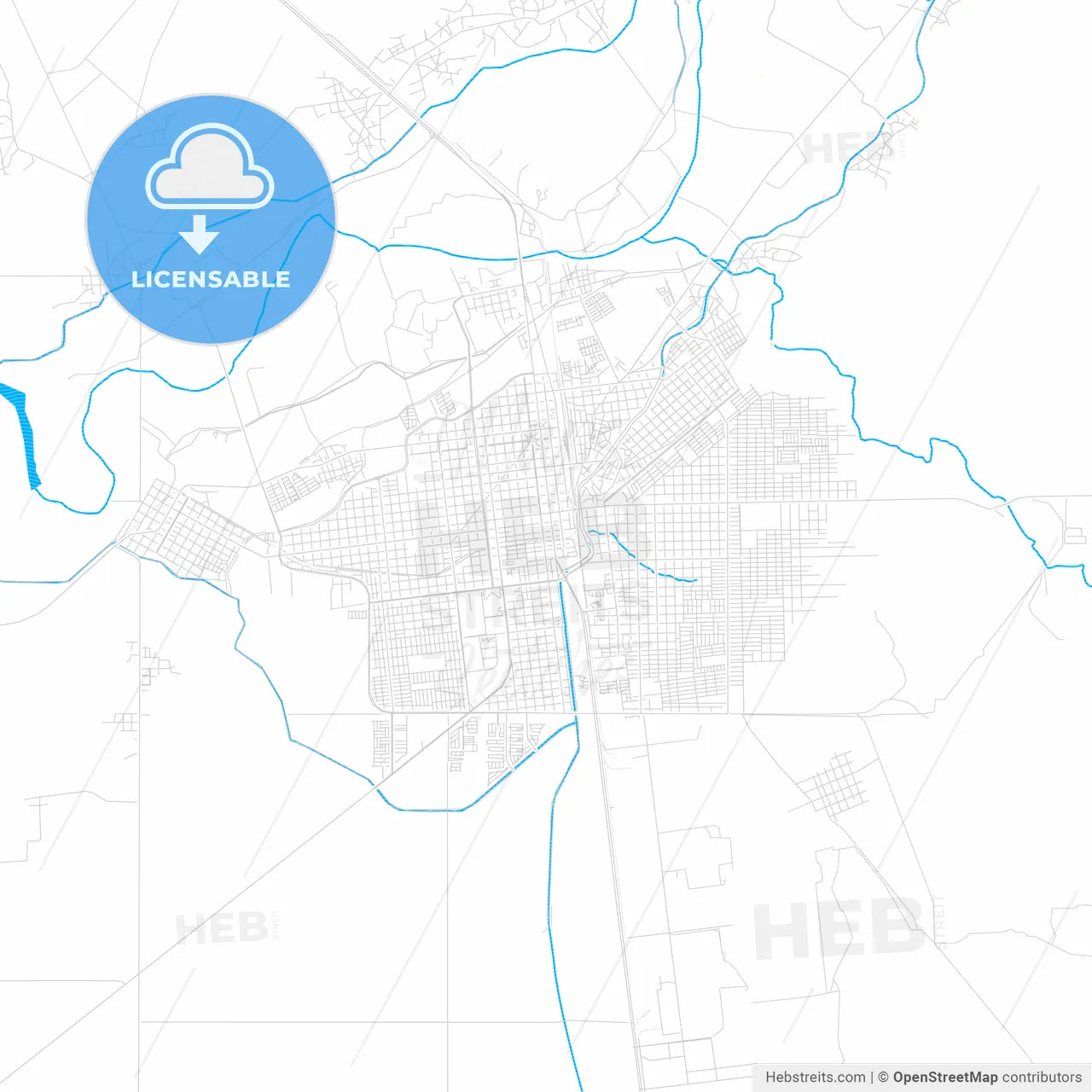 Navojoa, Mexico PDF vector map with water in focus