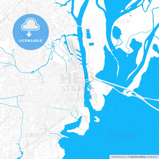 Mobile, Alabama, United States, PDF vector map with water in focus