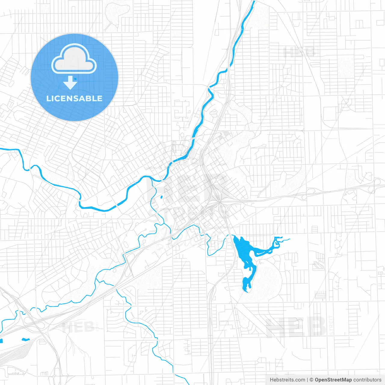 Flint, Michigan, United States, PDF vector map with water in focus
