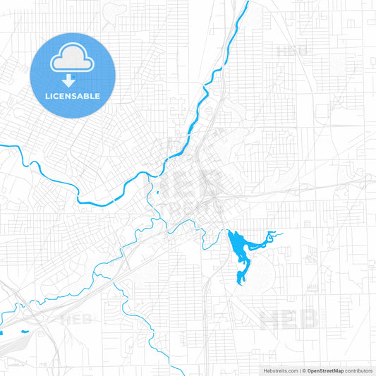 Flint, Michigan, United States, PDF vector map with water in focus