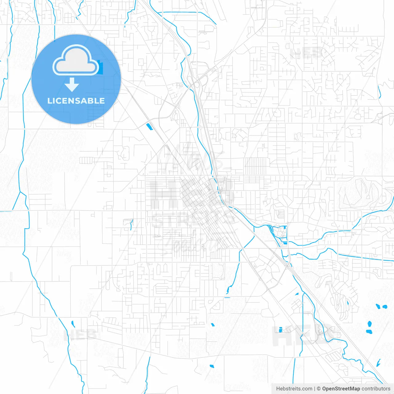 Medford, Oregon, United States, PDF vector map with water in focus